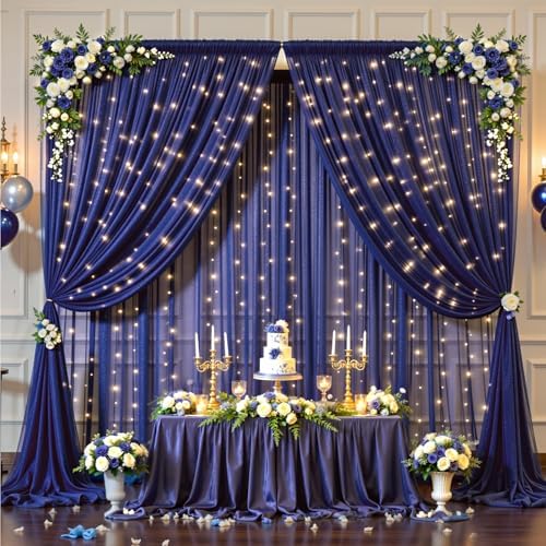 10x10FT Navy Blue Wrinkle Free Backdrop Curtains with Lights String for Parties - Photo Curtain Backdrop with Lights for Wedding Decorations, Bridal Baby Shower Birthday Party Photography Background - Image 7