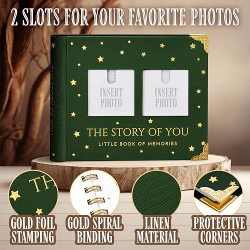 Book Keepsake, Baby Memory Book From Pre-Birth to 5th Year, with 2 Photo Pockets, Milestone Stickers, Hand/Footprint Inkpad, Baby Album and Baby Book for Girls or Boys (Dark Sage) - Image 3