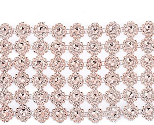Craftdady 10 Yards Flower Rhinestone Mesh Wrap 6 Rows Faux Diamond Bling Mesh Ribbon for Wedding Cakes Birthday Baby Shower Decorations DIY Crafts by Craftdady