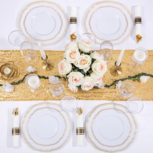 Hioasis 350 Pcs White and Gold Plastic Plates for Wedding & Party - Image 4