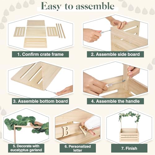 Barydat Wooden Baby Shower Crate Basket with Handle, Wood Color - Image 2