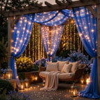 20 x 10ft Royal Blue Chiffon Backdrop Curtain with Lights String for Parties,4 Panels Sheer Tulle Curtain Wedding Backdrop for Baby Shower Birthday Party Ceremony Reception Home Decorations - Image 7