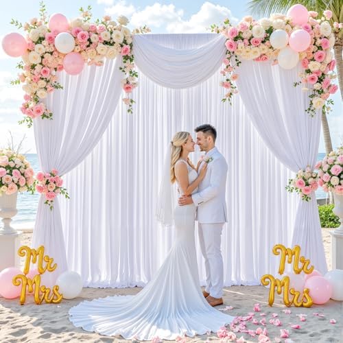 8 Panels White Backdrop Curtain for Parties Wedding Wrinkle Free 40ft x 10ft Backdrop Drapes for Baby Shower Gender Reveal Birthday Photo Photography Polyester Fabric Background Decoration - Image 2