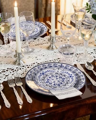 Hioasis Blue Plastic Plates, Floral Disposable Plates, 60 Pcs for 30 Guests - Image 6