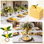 Preboun 24 Pcs Yellow Cloth Napkins with Lemon Napkin Rings - Image 6
