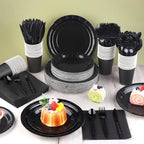 Kochorie 350 Pieces Black Dinnerware Set, 7 & 9 inch Dessert Paper Plates Cups Napkins Plastic Cutlery Disposable Party Supplies for Birthday Baby Shower Wedding, Serve 50 Guests - Image 5