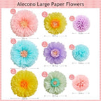 Alecono 9 Pcs Giant Paper Flowers, Extra Large Handcrafted Tissue Paper Flowers Decorations for Wall, Crepe Floral for Mexican Fiesta, Wedding Backdrop, Bridal Shower Birthday Party Decor(24"20"14") - Image 5