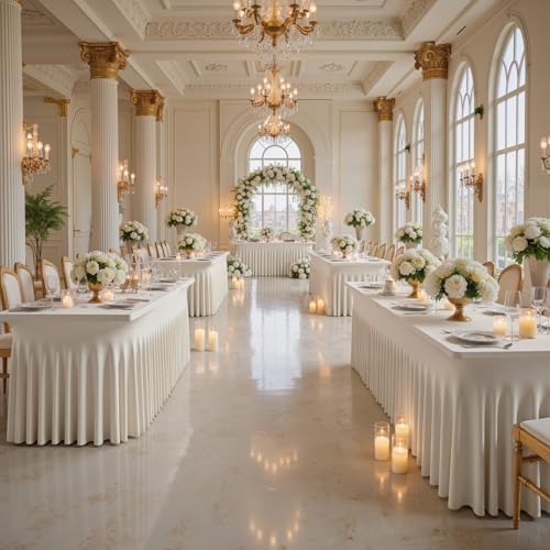 6 Pack Beige Spandex Tablecloths for 6 Foot Rectangle Tables, Wrinkle Free Stretchy Table Cloths 6ft Fitted Table Cover DeskSkirt for Weddings Birthday Party Banquet Baby Shower - Image 6