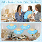 Threehoney 50 Sets Baby Shower Favors 5 Styles Bamboo Paper Hand Fans,Blue - Image 6