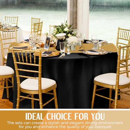 Tudomro 16 Pcs Black and Gold Round Tablecloth and Satin Runner Set - Image 6