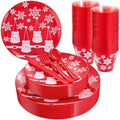 KIRE 150PCS Christmas Plastic Plates Dinnerware - Santa Claus Christmas Plates with Red Silverware include 25Dinner Plates 25Salad Plates 25Forks 25Knives 25Spoons 25Cups by KIRE