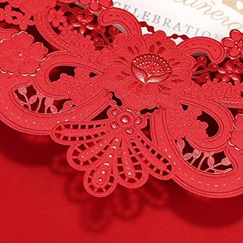 DORIS HOME 50pcs Red Personalized Laser Cut Flora Lace Invitation Cards - Image 5