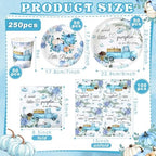 Hsei 250 Pcs Blue Pumpkin Plates Napkins Disposable Baby Shower Party Set - Image 2