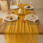 10Pcs Fall Golden Cheesecloth Table Runner 120 Inch Party Home Decor - Image 2