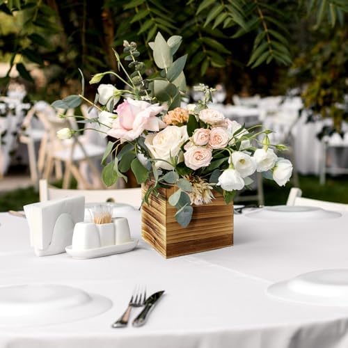 Suzile 12 Set Wooden Box Centerpiece, 4 Inch Square Planter Vase - Image 4