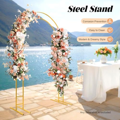 Bepritm Wedding Arch Backdrop Stand 7.2FT, Balloon Arch Backdrop Arch Stand With Base, Metal Arch Backdrop Stand for Wedding Ceremony Baby Shower Birthday Party Decor (Gold) - Image 2