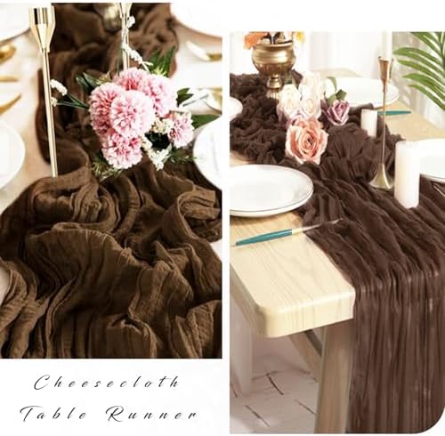 12 Pcs Cheesecloth Table Runner 10FT Brown Runner for Tables Gauze Fabric 35 x 120 Inches Long Boho Table Runner Decor Rustic Sheer Runner for Wedding Birthday Bridal Shower Party (Brown) - Image 5