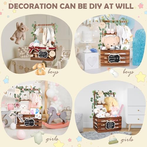 Wooden Baby Shower Crate Closet with Handle and Garland, Large Capacity Baby Baskets for Baby Shower, Easy Assembly Baby Shower Basket for Welcome Newborn Parents Party (Dark Walnut) - Image 6
