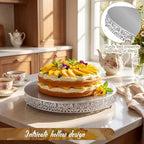 Wenqik 20 Inch Silver Cake Stand Set Metal Round Cupcake Dessert Stand with Cake Cutting, Flower Spatula Wedding Cupcake Pastry Display Candy Holder Display for Wedding Party Birthday Baby Shower - Image 3