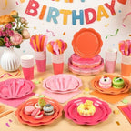 350 Pcs Pink and Orange Party Plates and Napkins - Hot Pink Orange Party Decoration Tableware set Include Sunset Tropical Scalloped Plate Napkin Cup & Cutlery for Baby Shower, Wedding, Birthday - Image 4