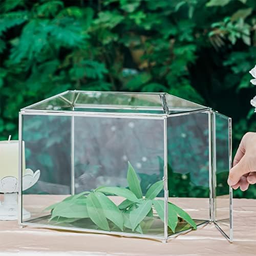 NCYP Small 10.2 x 5.9 x 7.9 Inches Silver Glass Cards Box with Slot and Lock for Micro Wedding, Birthday Party - Geometric Card Holder, Home Decorative, Slot Length 6.3'' (Glass Box Only) - Image 5