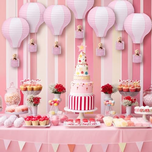 Gemscream 12 Sets Baby Shower Decor Bear Hot Air Balloon Table Centerpieces DIY Hot Air Balloon Paper Lantern with Brown Mini Bears for Wedding Birthday Gender Reveal Party - Image 3