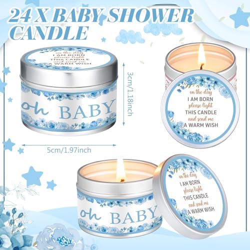 MTLEE Flowers 24 Pcs Baby Shower Party Favors Candles Lavender Scented Baby Shower Favors for Guests Rustic Tealights Candles Gender Reveal Return Gifts(Blue, 1.2 oz) - Image 2