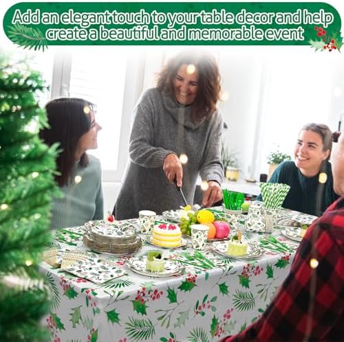 Funnymoom 452 Pcs Christmas Party Supplies for 50 Guest, Holly Berry Leaves Holiday Xmas Paper Plates Napkins Cups Tablecloth Cutlery Straws Disposable Tableware for Merry Christmas Party Decorations - Image 5