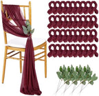 QueenDream Burgundy Chair Sashes Wedding: 36 Pieces Long Sheer Wedding Aisle Chair Decorations Tulle Chairs Covers with Artificial Eucalyptus by QueenDream