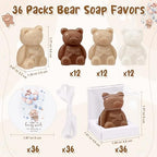 Geosar 36 Pack Bear Soap Shower Favors Thank You Tag Box,White Brown - Image 2