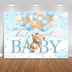 Bear Baby Shower Backdrop We Can Bearly Wait Party Decorations Background for Boy Bear Theme Baby Shower Banner Photo Booth Prop (Blue, 8x6ft) by Fitumiw