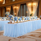 Wish Care 2 Pack Baby Blue Tulle Table Cloth for 6 Foot Rectangle Tables Wrinkle Free Stretch 6ft Light Blue Tablecloths Tutu Skirt Ruffle Fitted Table Cover for Birthday Baby Shower Party Tablecloth - Image 4