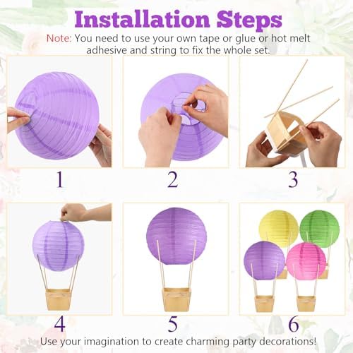 Namalu 24 Set Hot Air Balloon Table Centerpieces Baby Shower Party Decoration Paper Lanterns with Wooden Basket Sticks for Summer Birthday School DIY Craft(Rainbow Color) - Image 3