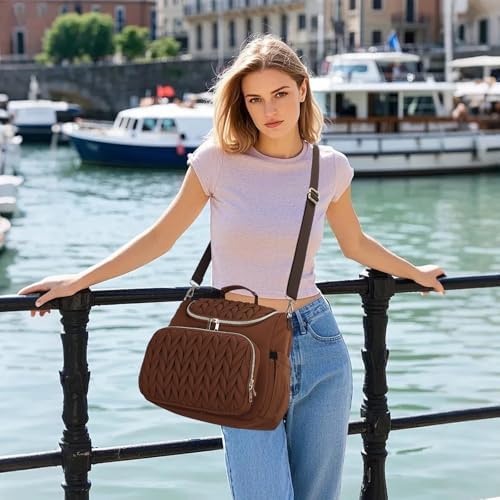 Small Diaper Bag Backpack Quilted Mini Baby Crossbody Diaper Bag Tote for Mom and Baby Girls Boys (Brown) - Image 2
