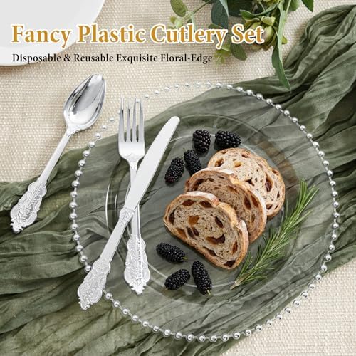 Supernal Silver Plastic Silverware Set Heavy Duty Vintage 120Guests Wedding - Image 4
