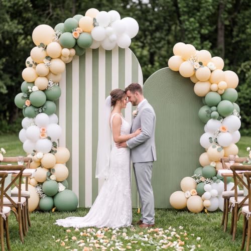 Sage Green 2 Set Striped & Solid Ripple Arch Backdrop Cover - Image 5