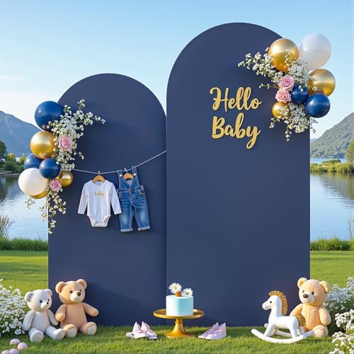 Navy Blue Arch Covers Backdrop Set of 2 Wedding Arch Covers Stretchy Backdrop Decorations Baby Shower Bridal Shower Photo Birthday Party Graduation Arch Covers 7.2 and 6ft Spandex - Image 3