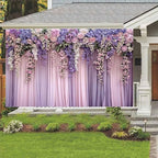10x8ft Purple Flower Wedding Photography Backdrop Lavender Floral Bridal Photography Backdrop Anniversary Birthday Baby Shower Girl Party Banner Photo Booth Props Background Wall Decor - Image 3
