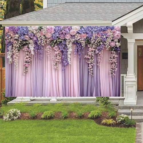 10x10ft Purple Flower Wedding Photography Backdrop Lavender Floral Wedding Bridal Photography Backdrop Anniversary Birthday Baby Shower Girl Party Banner Photo Booth Props Background Wall Decor - Image 3