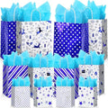 Humyoun 24 Pack Christmas Paper Gift Bags Bulk Assorted Sizes, White,Blue by Humyoun