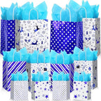 Humyoun 24 Pack Christmas Paper Gift Bags Bulk Assorted Sizes, White,Blue by Humyoun