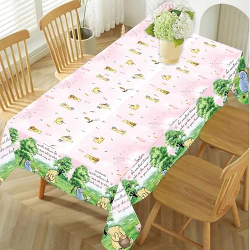 12PCS Pink Winnie Tablecloth Baby Shower Decorations Bear Table Cover Watercolor Plastic Disposable Thickened Tablecloth Oh Baby Gender Reveal Birthday Party Supplies for Kids Boys Girls - 54x108IN - Image 4