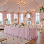 familus Pink Table Cloths 8 Foot Rectangle 2 Pack Stretch Ruffle Tulle Tablecloth Spandex Fitted Table Cover for 8 Foot Tulle Table Skirts for Party Wedding Table Cloths, Banquets - Image 6