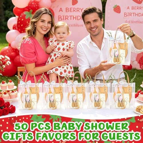50 Pcs Strawberry Party Decorations Gifts Set Berry Baby Shower Favors for Guests Wooden Cheese Boards with Forks Towels Sweet One Berry First Birthday Prizes for Game Winner Baby Girls Party Supplies - Image 5