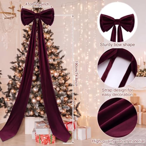 Wavwavw Christmas Giant Velvet Bow Decor Burgundy Red Big Bow 75x18 Inches - Image 3