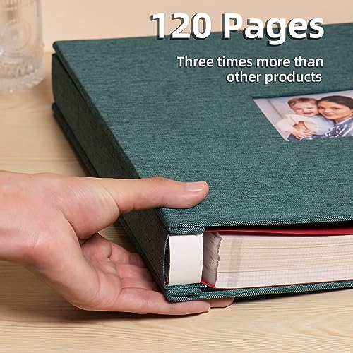 HoneyTolly Large Photo Album Self Adhesive, DIY Scrapbook Album for 600 Photos, 13"x12.6" 120 Pages Linen Cover Memory Book(Dark Green) - Image 4