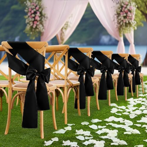 Black Satin Chair Sashes, 6 x 108 inch, 50 Pcs - Image 2