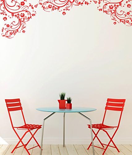 Red Color Swirl Flower Floral Decal Design. Edge Wall Decal. (100in X 29in) #262A by Stickerbrand