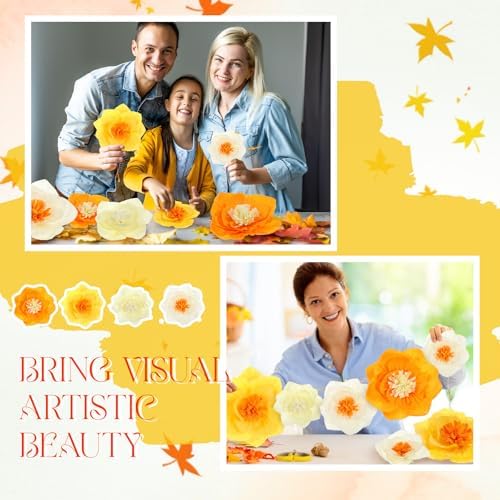 Cholemy 24 Pcs Tissue Paper Flowers, Crepe Paper Flowers Decorations 8" 10" 12" for Wedding Party Baby Bridal Shower Carnival Party Birthday Nursery Wall Decor (Gold,Yellow,Orange) - Image 4