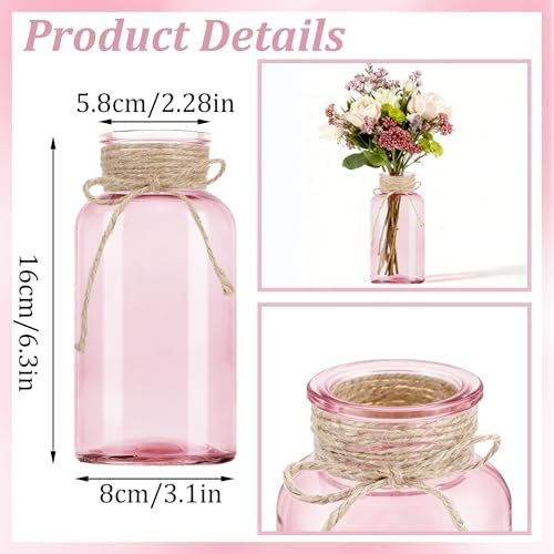 6 Pack Mason Jar Vases for Centerpieces, Pink Glass Flower Vase - Image 2